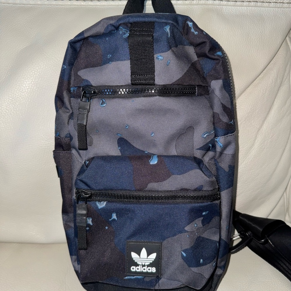 Adidas Men's Black and Blue Camouflage Cross Body Backpack